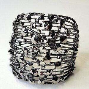 Hematite Tone Cuff Bracelet Large Wide Cuff Bangle